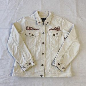 Vintage Boho Style Embroidered Neutral Jean Jacket